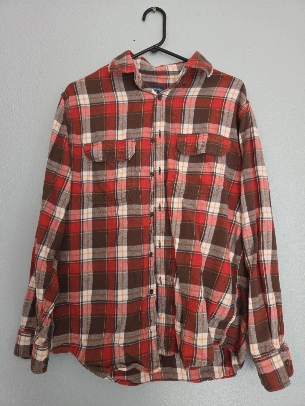 Faded Glory Red and Brown Plaid Button-Down Shirt